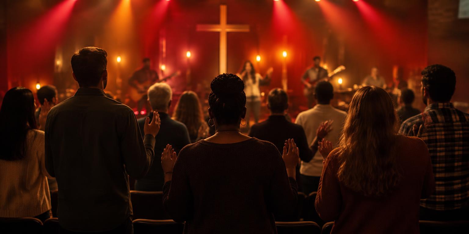 A congregation gathering in prayer